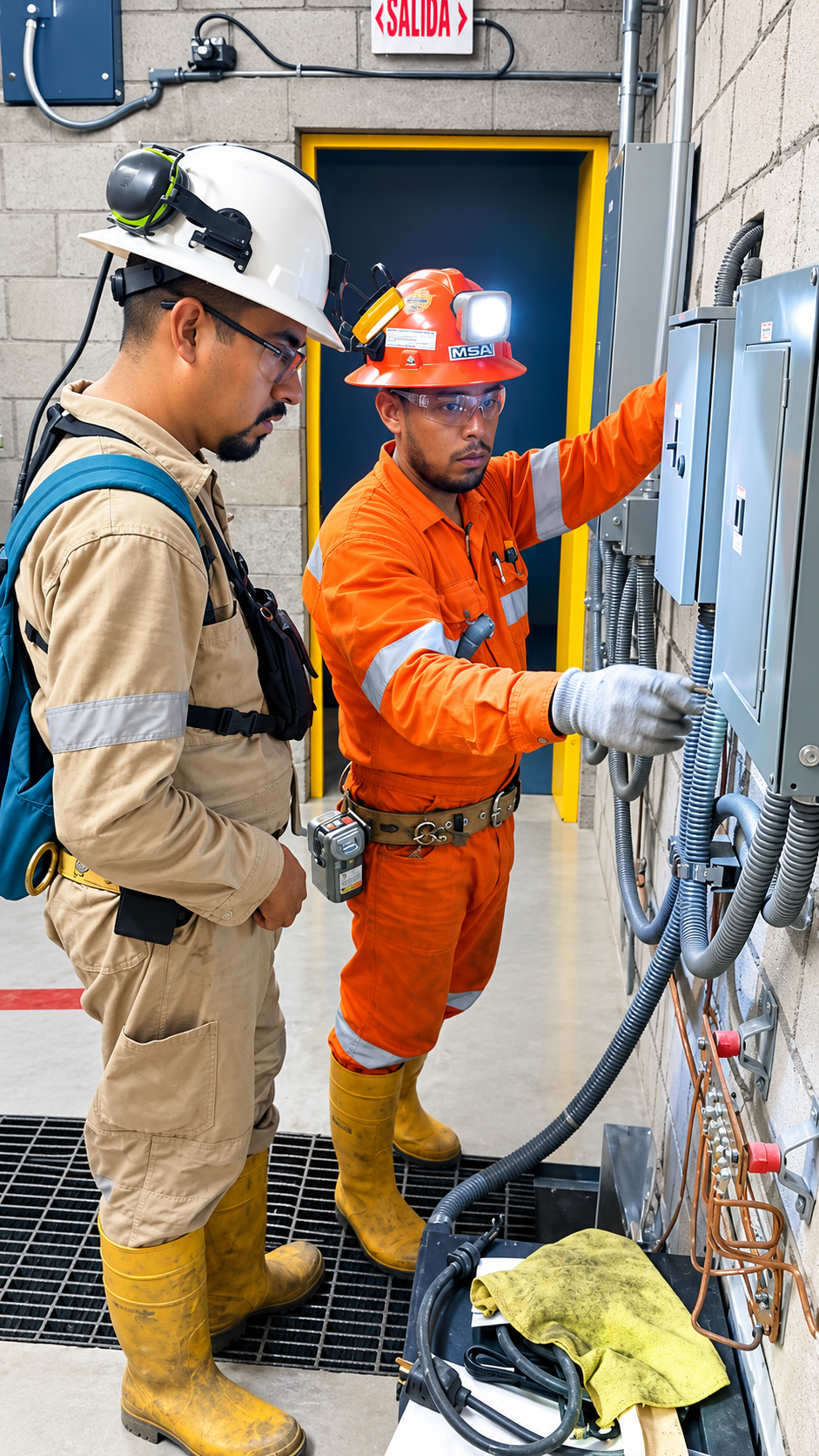 Personal técnico operando maquinaria en sitio de minería